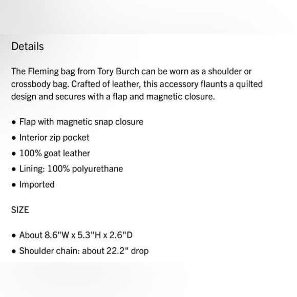 *NWT* Tory Burch Small Fleming Polished Grain Leather Shoulder Bag - Picture 6 of 6